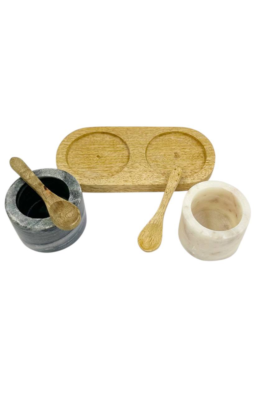 Оптом набір мармурових ємкостей для спецій на дерев'яній таці "marble bowls" - фото 3