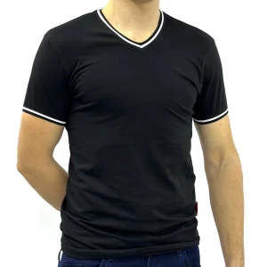 Оптом мужская футболка v-образная (s m l xl) черный в ассортименте - фото 1