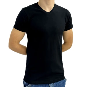 Оптом чоловіча футболка v-подібна 3 (s m l xl) чорний в асортименті - фото 1