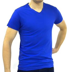 Оптом мужская футболка v-образная 3 (m l xl xl xxl) электрик в ассортименте - фото 1