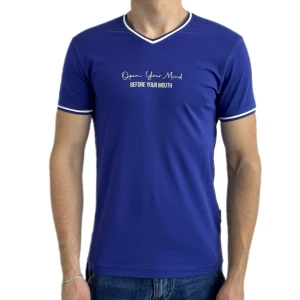 Оптом чоловіча футболка v-подібна p 24027 (s m l xl) електрик в асортименті - фото 1