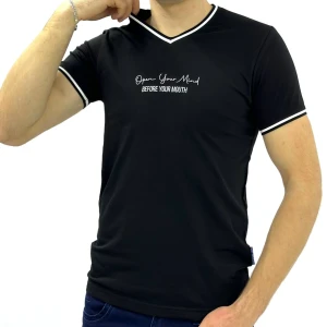 Оптом чоловіча футболка v-подібна p 24027 (s m l xl) чорний в асортименті - фото 1