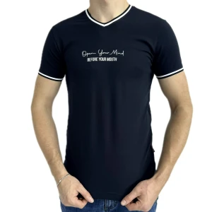 Оптом чоловіча футболка v-подібна p 24027 (s m l xl) темно-синiй в асортименті - фото 1