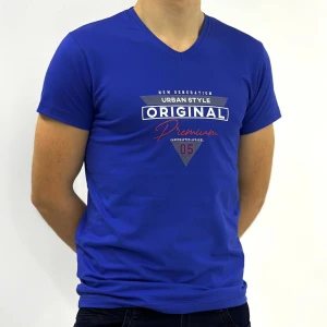 Оптом мужская футболка v-образная 3 p 24034 (s m l xl) электрик в ассортименте - фото 1