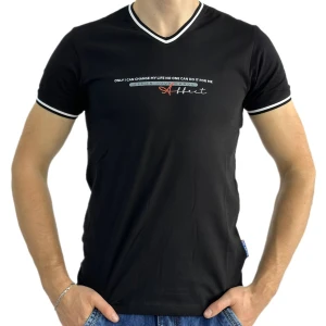 Оптом чоловіча футболка v-подібна p 24117 (m l xl xxl) чорний в асортименті - фото 1