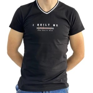 Оптом чоловіча футболка v-подібна 2 p 24122 (m l xl xxl) чорний в асортименті - фото 1