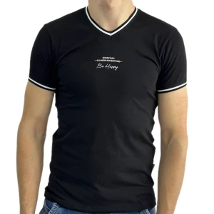 Оптом чоловіча футболка v-подібна p 24198 (s m l xl) чорний в асортименті - фото 1