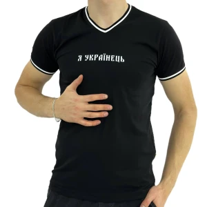 Оптом чоловіча футболка v-подібна p 24111 (m l xl xxl) чорний в асортименті - фото 1