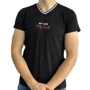 Оптом чоловіча футболка v-подібна 2 p 24187 (m l xl xxl) чорний в асортименті - фото 1