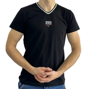 Оптом чоловіча футболка v-подібна 2 p 24196 (m l xl xxl) чорний в асортименті - фото 1