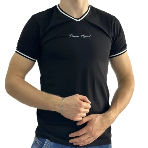 Оптом чоловіча футболка v-подібна p 24199 (m l xl xxl) чорний в асортименті - фото 1
