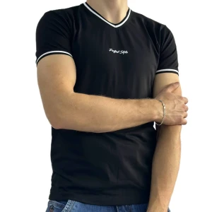 Оптом чоловіча футболка v-подібна p 24201 (m l xl xxl) чорний в асортименті - фото 1