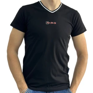 Оптом чоловіча футболка v-подібна 2 p 24210 (m l xl xxl) чорний в асортименті - фото 1