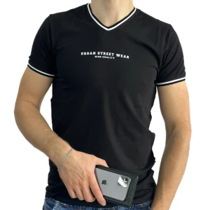 Оптом чоловіча футболка v-подібна p 24214 (m l xl xxl) чорний в асортименті - фото 1