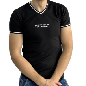Оптом чоловіча футболка v-подібна p 24215 (s m l xl) чорний в асортименті - фото 1
