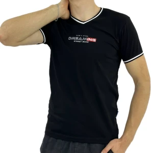Оптом чоловіча футболка v-подібна p 24085 (m l xl xxl) чорний в асортименті - фото 1