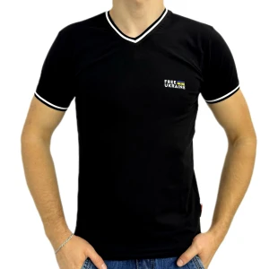 Оптом чоловіча футболка v-подібна p 24321 (m l xl xxl) чорний в асортименті - фото 1