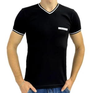 Оптом чоловіча футболка v-подібна p 24326 (s m l xl) чорний в асортименті - фото 1