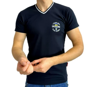 Оптом мужская футболка v-образная 2 p 24324 (s m l xl) темно-синий в ассортименте - фото 1