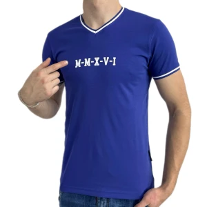 Оптом чоловіча футболка v-подібна p 24340 (s m l xl) електрик в асортименті - фото 1