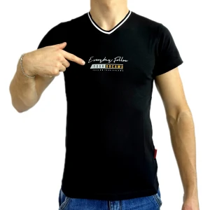 Оптом чоловіча футболка v-подібна 2 p 24026 (m l xl xxl) чорний в асортименті - фото 1