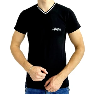 Оптом чоловіча футболка v-подібна 2 p 24345 (s m l xl) чорний в асортименті - фото 1