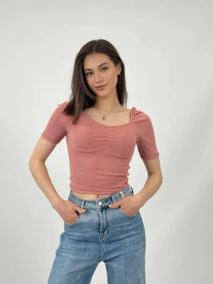 Оптом жіноча футболка-топ (рубчик) м.r600 1уп.6шт р.s-m-m-l-l-xl пудра в асортименті - фото 1