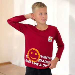 Оптом дитячий джемпер для хлопчика (кулірка)м.05 1уп.5шт р.10-11/11-12/12-13/13-14/14-15 бордовий в асортименті - фото 1