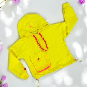 Оптом дитячий джемпер для дівчинки (капюшон\2-х нитка) м.1055 1уп.4шт р.116-122-128-134 жовтий в асортименті - фото 1