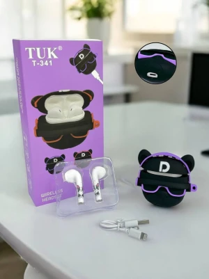 Оптом беспроводные bluetooth наушники с кейсом м.341 черно-фиолетовый в ассортименте - фото 1