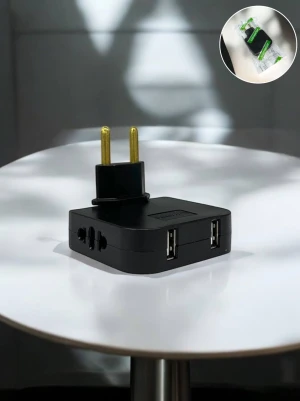 Оптом трійник+usb поворотний м.14 чорний в асортименті - фото 1