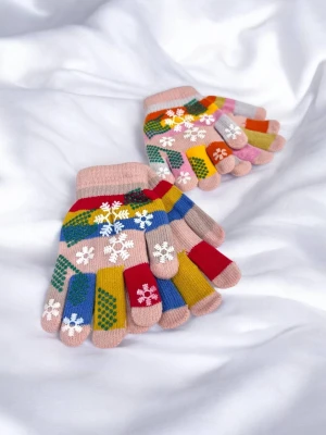 Оптом рукавиці-пальчата fashion gloves дитячі (тонка в'язка) м.517-2 пудра в асортименті - фото 1