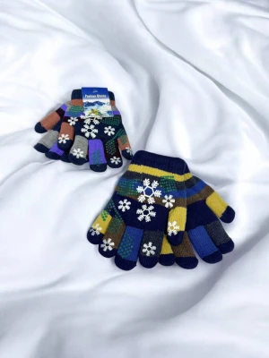 Оптом рукавиці-пальчата fashion gloves дитячі (тонка в'язка) м.517-2 темно-синiй в асортименті - фото 1