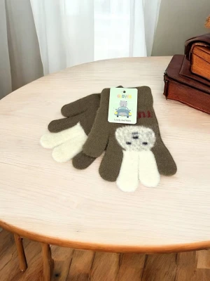 Оптом рукавиці-пальчата gloves дитячі (тонка в'язка) м.5 коричневий в асортименті - фото 1