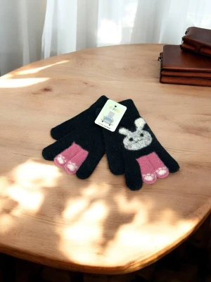 Оптом рукавиці-пальчата gloves дитячі (тонка в'язка) м.5 чорний в асортименті - фото 1