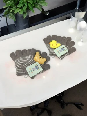 Оптом рукавиці-пальчата gloves дитячі (тонка в'язка) м.8 коричневий в асортименті - фото 1
