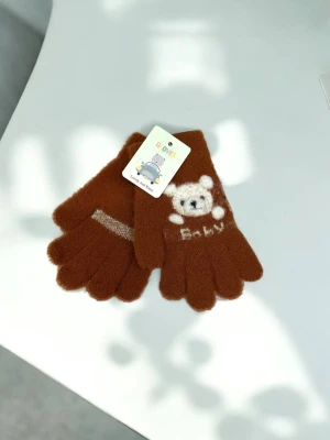 Оптом рукавиці-пальчата gloves дитячі (тонка в'язка) м.6 коричневий в асортименті - фото 1