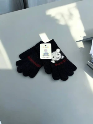 Оптом рукавиці-пальчата gloves дитячі (тонка в'язка) м.6 чорний в асортименті - фото 1