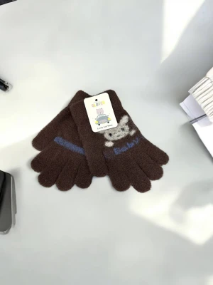 Оптом рукавиці-пальчата gloves дитячі (тонка в'язка) м.6 шоколадний в асортименті - фото 1