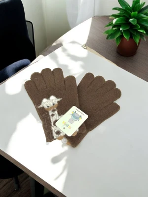 Оптом рукавиці-пальчата gloves дитячі (тонка в'язка) м.9 коричневий в асортименті - фото 1