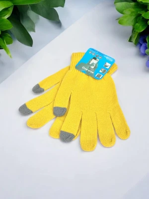 Оптом рукавиці-пальчата touch gloves дитячі (тонка в'язка) м.517-8 жовтий в асортименті - фото 1