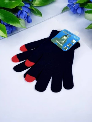 Оптом рукавиці-пальчата touch gloves дитячі (тонка в'язка) м.517-8 чорний в асортименті - фото 1