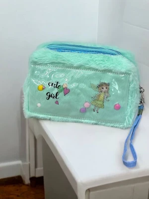 Оптом косметичка (хутро) м.106-7 м'ятний в асортименті - фото 1