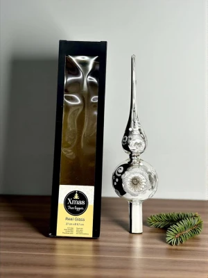 Оптом верхівка на ялинку скляна м.2 сріблястий в асортименті - фото 1