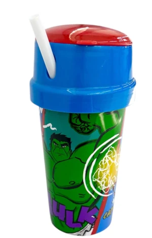 Оптом стакан з трубочкою та відділом для закусок"hulk" (пластик) - фото 1