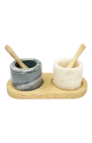 Оптом набір мармурових ємкостей для спецій на дерев'яній таці "marble bowls" - фото 1