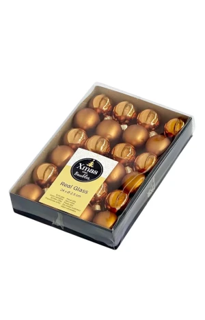 Оптом набір ялинкових іграшок-кулі "xmas mini" (скло)  d2.5 см. 24 шт. бронзовий в асортименті - фото 1